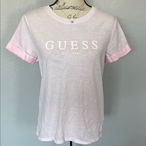 GUESS Light Pink Logo Tee EST 1981 Short Sleeve Cotton Blend Size S